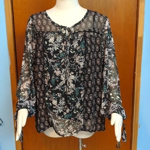 Knox Rose Floral Print Chiffon Blouse size Large